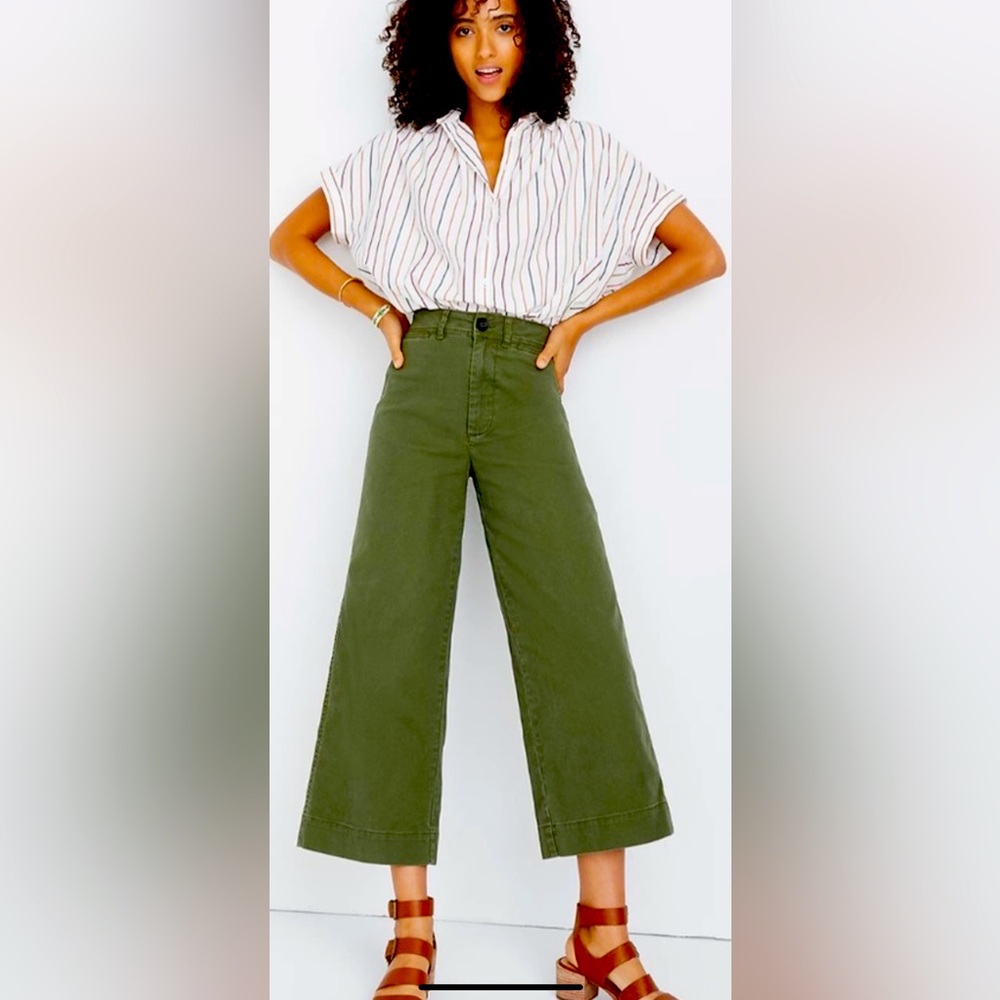 Madewell Emmett Wide Leg Olive Green Denim Pant